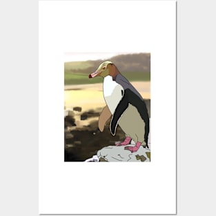 Yellow Eyed Penguin on a Bluff Posters and Art